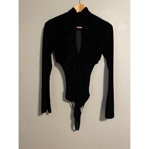 Vintage Only Hearts Womens Bodysuit Medium Black Velvet Flare Sleeve Witchy 90s